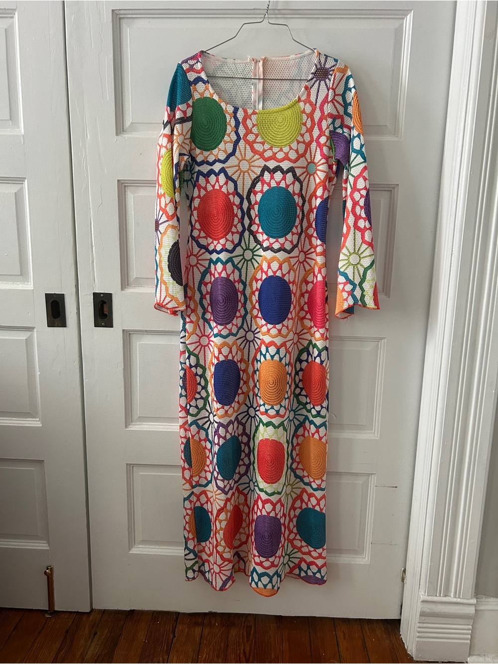 Unbranded Long-sleeve Multicolor Circle-Print Maxi Dress